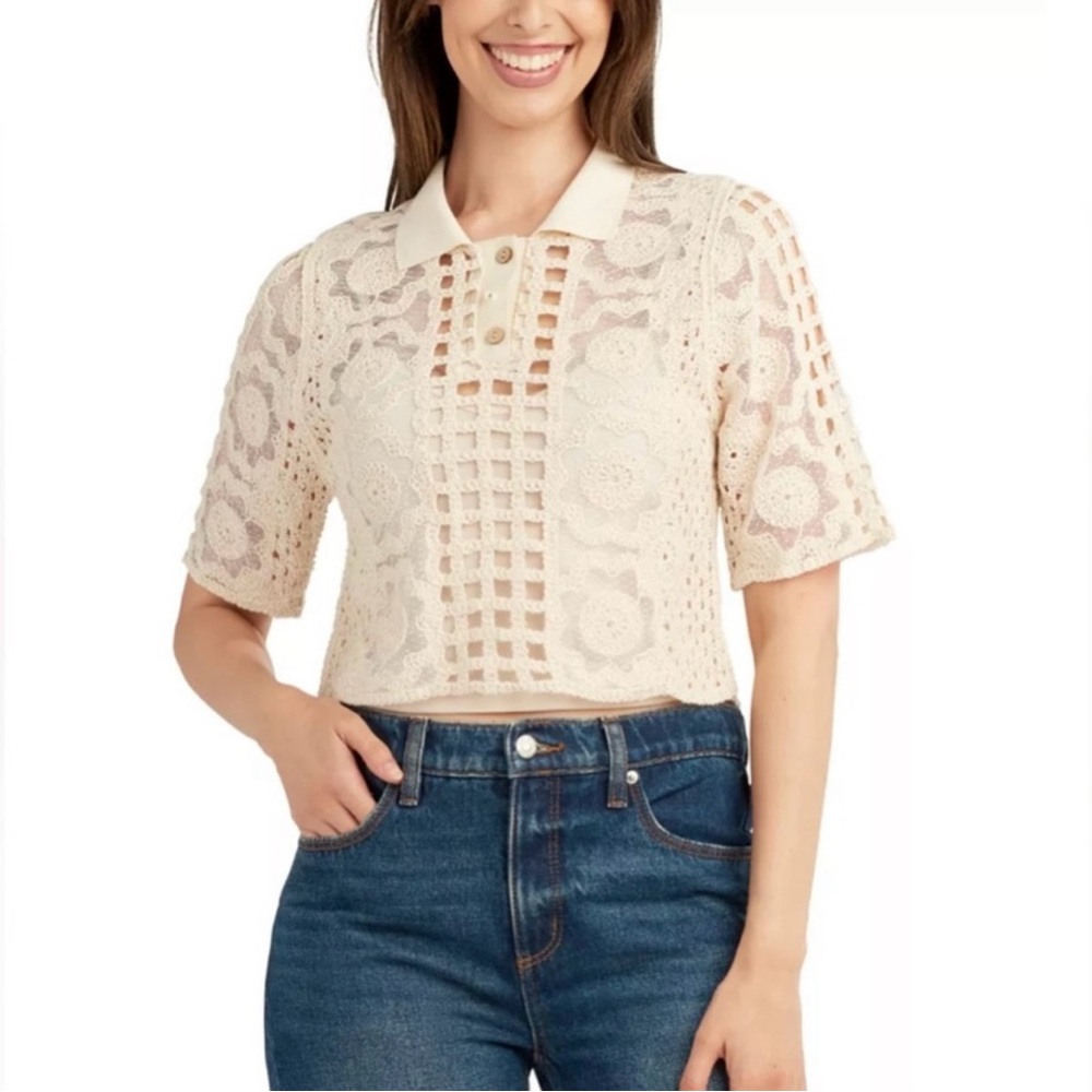 BCX Beige Crochet Crop Top (NWT)